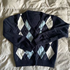argyle button up sweater